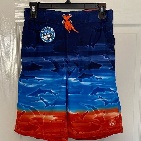 ZEROXPOSURE Boys Large Shark Print Swim Trunks - Picture 1 of 7